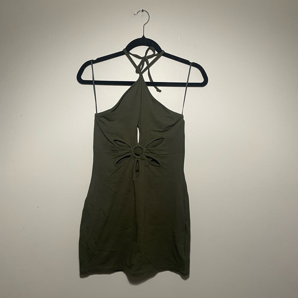 Halter Mini Dress Flower Ring Cutout